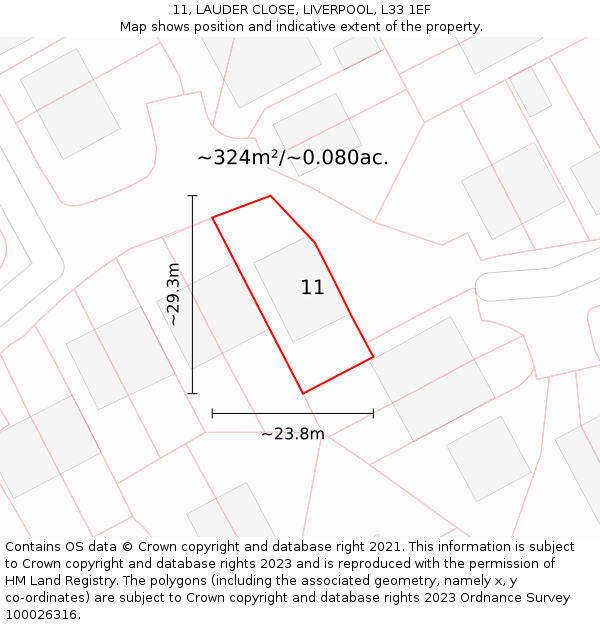 11, LAUDER CLOSE, LIVERPOOL, L33 1EF: Plot and title map