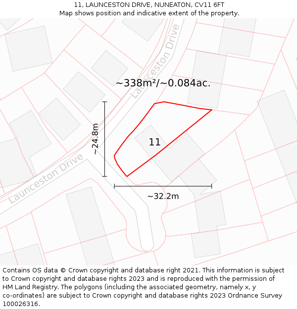 11, LAUNCESTON DRIVE, NUNEATON, CV11 6FT: Plot and title map
