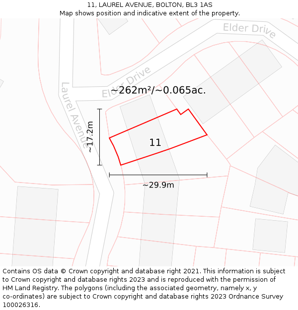 11, LAUREL AVENUE, BOLTON, BL3 1AS: Plot and title map