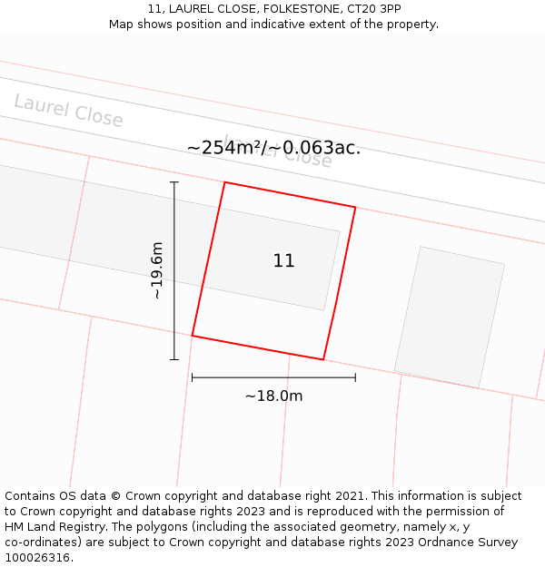 11, LAUREL CLOSE, FOLKESTONE, CT20 3PP: Plot and title map