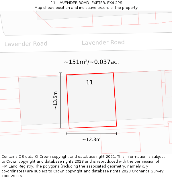 11, LAVENDER ROAD, EXETER, EX4 2PS: Plot and title map