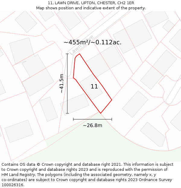 11, LAWN DRIVE, UPTON, CHESTER, CH2 1ER: Plot and title map