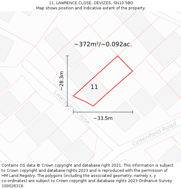 11, LAWRENCE CLOSE, DEVIZES, SN10 5BD: Plot and title map
