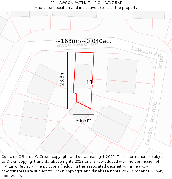 11, LAWSON AVENUE, LEIGH, WN7 5NP: Plot and title map