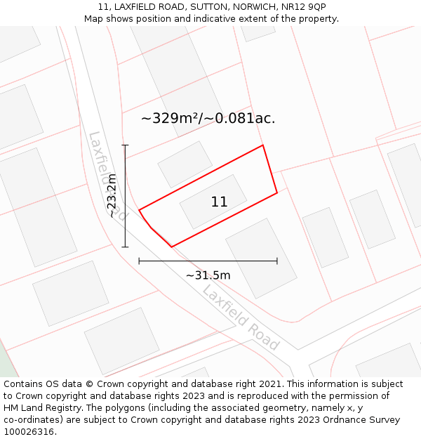 11, LAXFIELD ROAD, SUTTON, NORWICH, NR12 9QP: Plot and title map