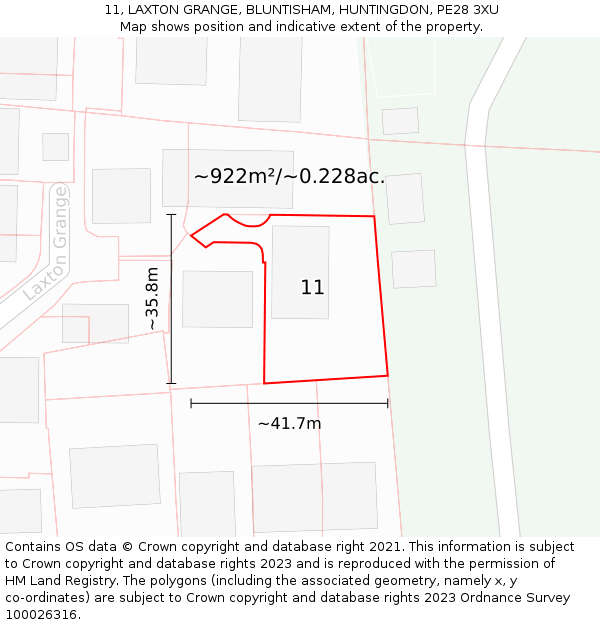 11, LAXTON GRANGE, BLUNTISHAM, HUNTINGDON, PE28 3XU: Plot and title map