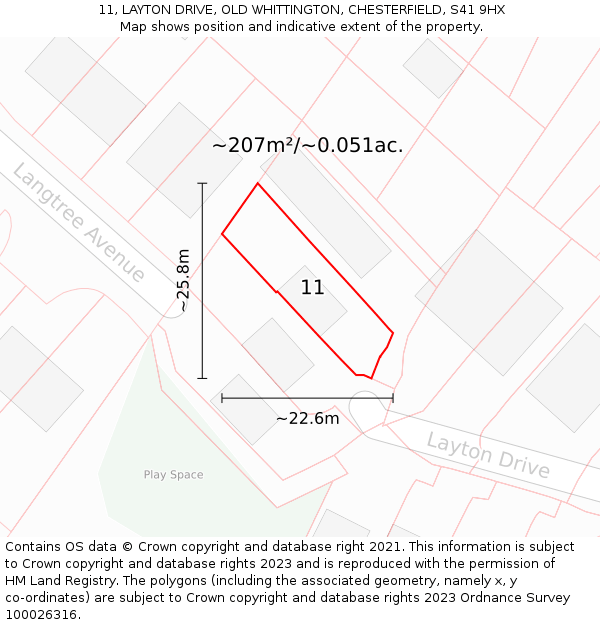 11, LAYTON DRIVE, OLD WHITTINGTON, CHESTERFIELD, S41 9HX: Plot and title map