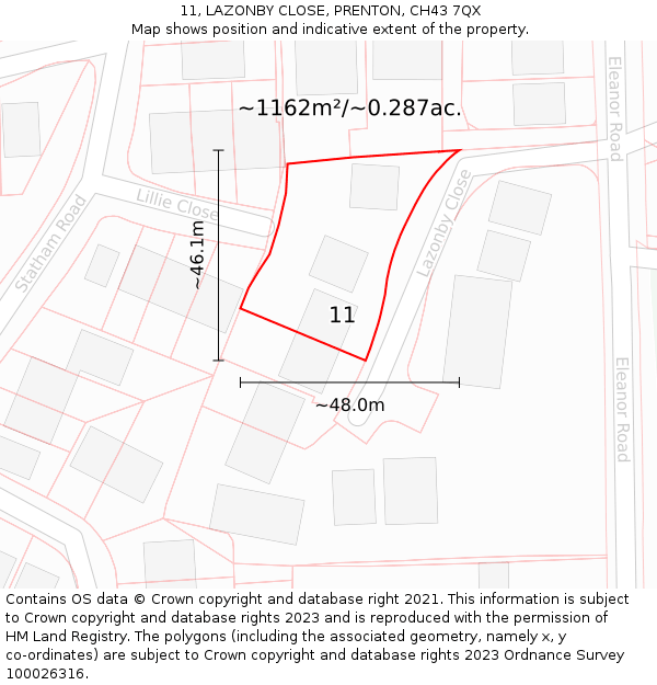 11, LAZONBY CLOSE, PRENTON, CH43 7QX: Plot and title map