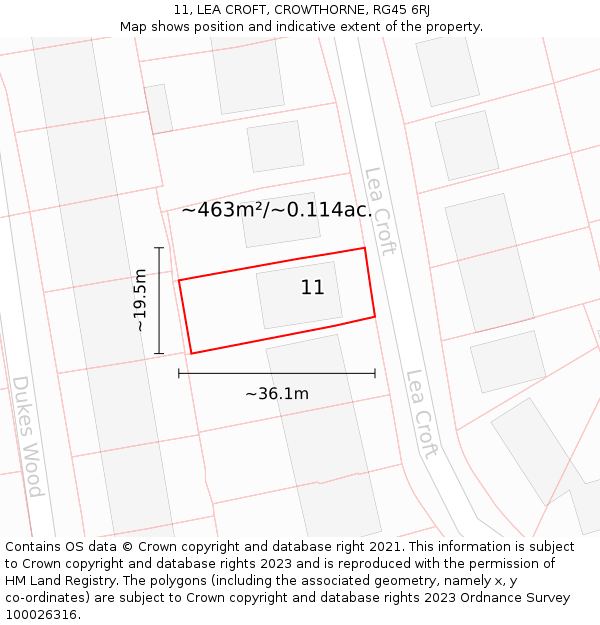 11, LEA CROFT, CROWTHORNE, RG45 6RJ: Plot and title map