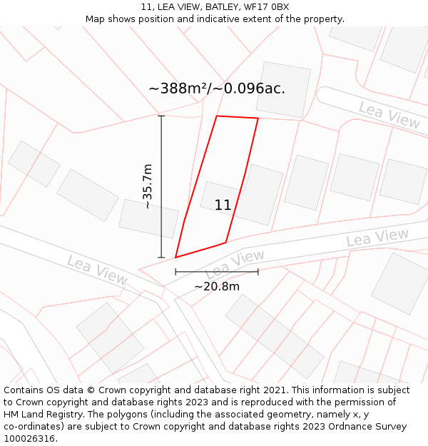 11, LEA VIEW, BATLEY, WF17 0BX: Plot and title map
