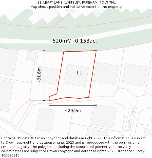11, LEAFY LANE, WHITELEY, FAREHAM, PO15 7HL: Plot and title map