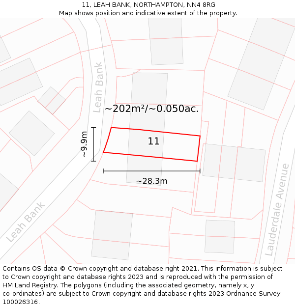 11, LEAH BANK, NORTHAMPTON, NN4 8RG: Plot and title map