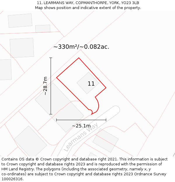 11, LEARMANS WAY, COPMANTHORPE, YORK, YO23 3LB: Plot and title map