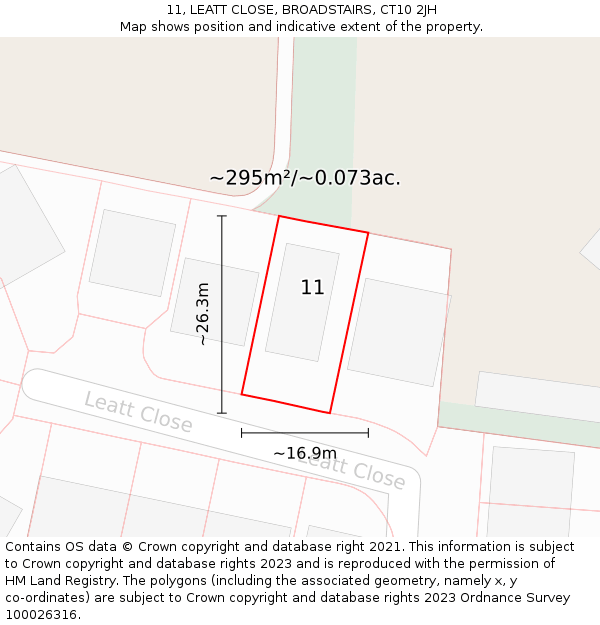 11, LEATT CLOSE, BROADSTAIRS, CT10 2JH: Plot and title map