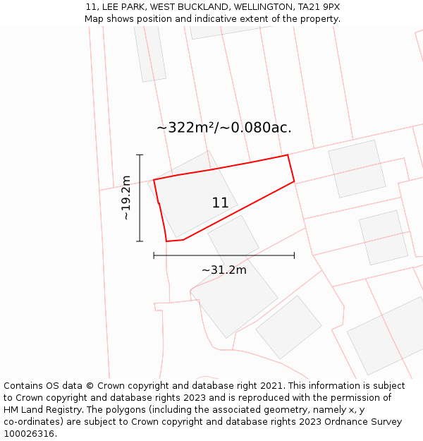 11, LEE PARK, WEST BUCKLAND, WELLINGTON, TA21 9PX: Plot and title map