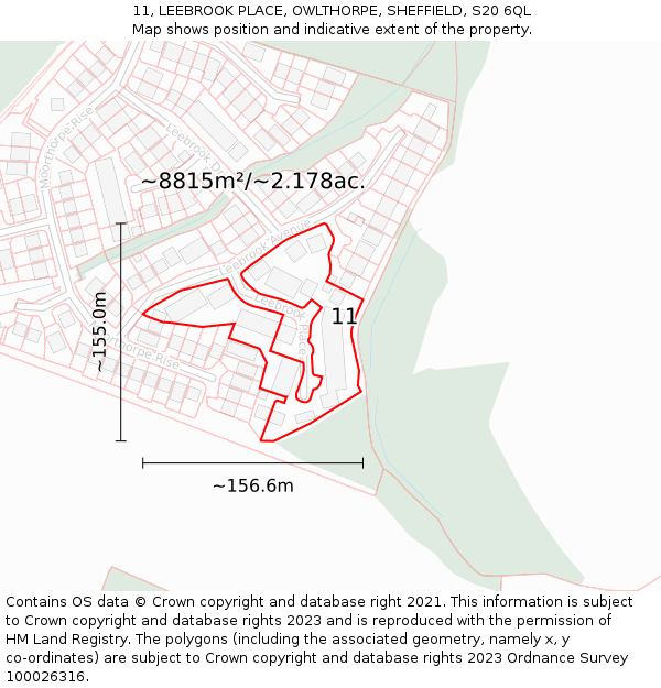 11, LEEBROOK PLACE, OWLTHORPE, SHEFFIELD, S20 6QL: Plot and title map