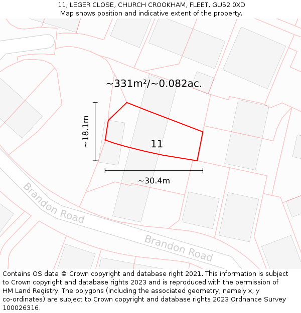 11, LEGER CLOSE, CHURCH CROOKHAM, FLEET, GU52 0XD: Plot and title map