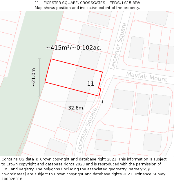 11, LEICESTER SQUARE, CROSSGATES, LEEDS, LS15 8FW: Plot and title map