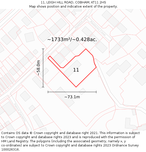 11, LEIGH HILL ROAD, COBHAM, KT11 2HS: Plot and title map