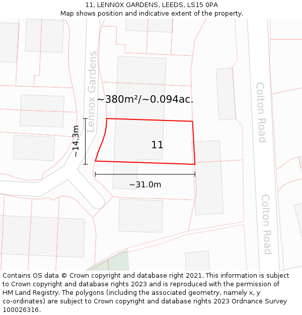 11, LENNOX GARDENS, LEEDS, LS15 0PA: Plot and title map