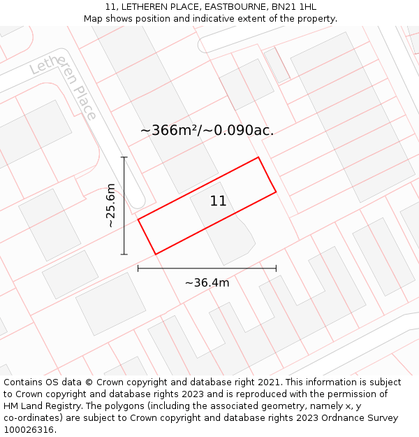 11, LETHEREN PLACE, EASTBOURNE, BN21 1HL: Plot and title map