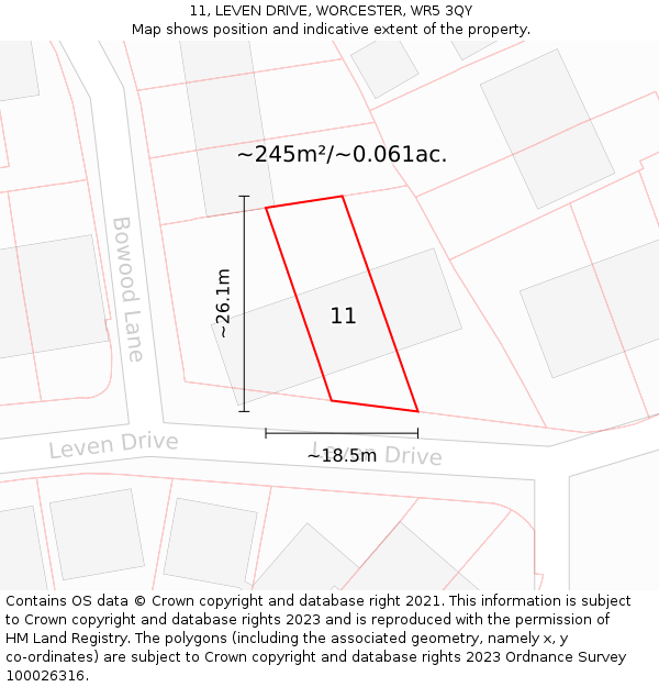 11, LEVEN DRIVE, WORCESTER, WR5 3QY: Plot and title map