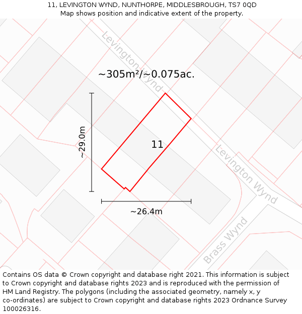 11, LEVINGTON WYND, NUNTHORPE, MIDDLESBROUGH, TS7 0QD: Plot and title map