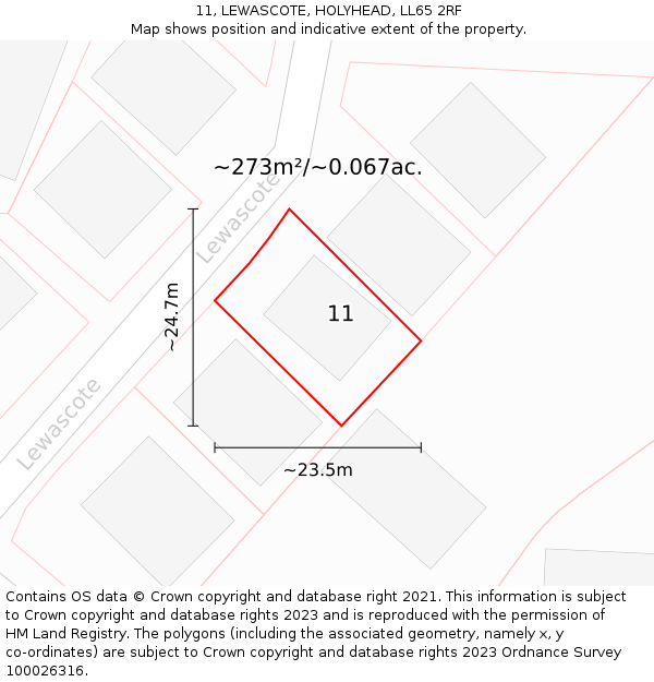 11, LEWASCOTE, HOLYHEAD, LL65 2RF: Plot and title map