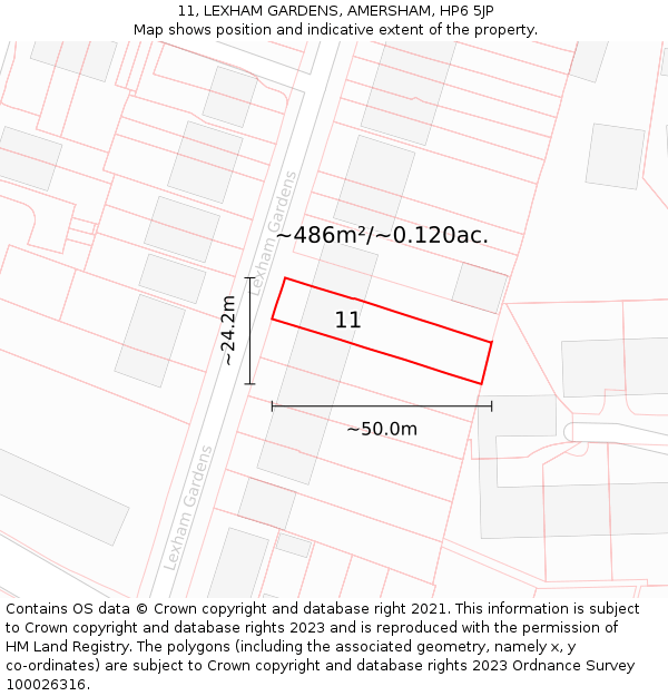 11, LEXHAM GARDENS, AMERSHAM, HP6 5JP: Plot and title map