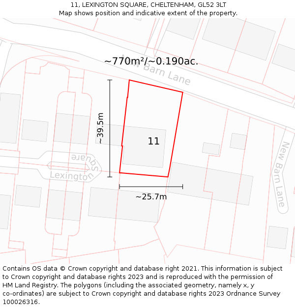 11, LEXINGTON SQUARE, CHELTENHAM, GL52 3LT: Plot and title map