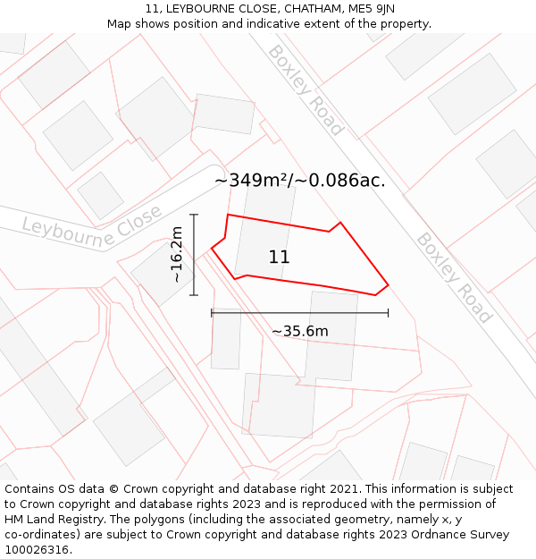 11, LEYBOURNE CLOSE, CHATHAM, ME5 9JN: Plot and title map