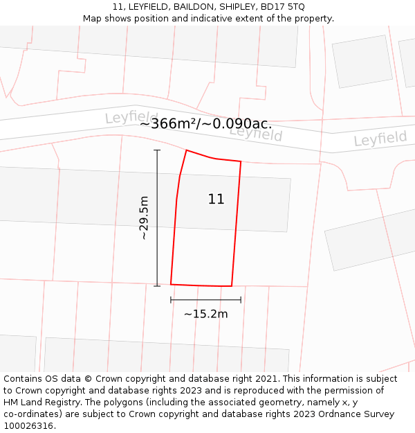 11, LEYFIELD, BAILDON, SHIPLEY, BD17 5TQ: Plot and title map