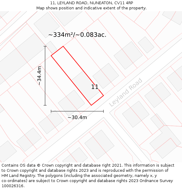 11, LEYLAND ROAD, NUNEATON, CV11 4RP: Plot and title map