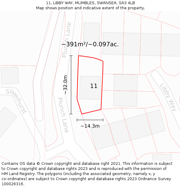 11, LIBBY WAY, MUMBLES, SWANSEA, SA3 4LB: Plot and title map
