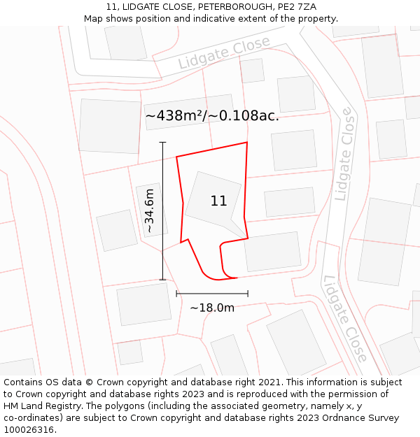 11, LIDGATE CLOSE, PETERBOROUGH, PE2 7ZA: Plot and title map