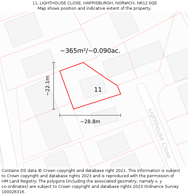 11, LIGHTHOUSE CLOSE, HAPPISBURGH, NORWICH, NR12 0QE: Plot and title map
