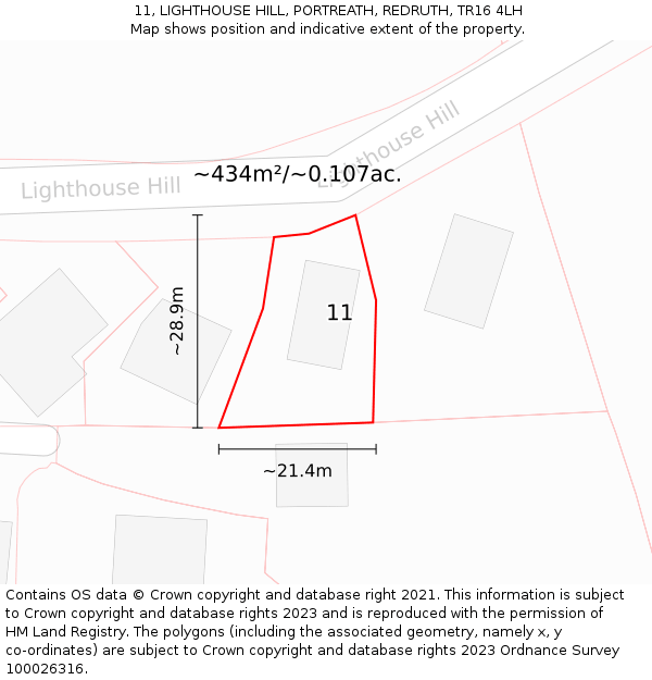 11, LIGHTHOUSE HILL, PORTREATH, REDRUTH, TR16 4LH: Plot and title map