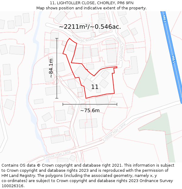 11, LIGHTOLLER CLOSE, CHORLEY, PR6 9FN: Plot and title map