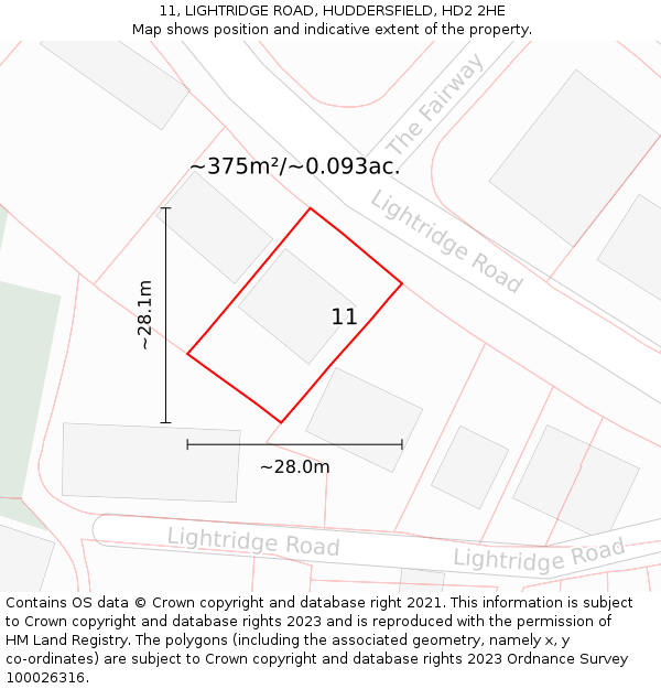 11, LIGHTRIDGE ROAD, HUDDERSFIELD, HD2 2HE: Plot and title map