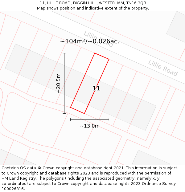 11, LILLIE ROAD, BIGGIN HILL, WESTERHAM, TN16 3QB: Plot and title map