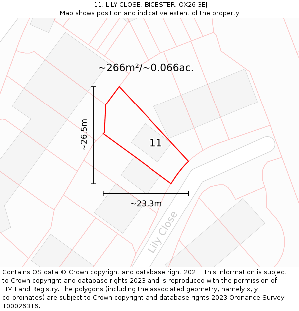 11, LILY CLOSE, BICESTER, OX26 3EJ: Plot and title map
