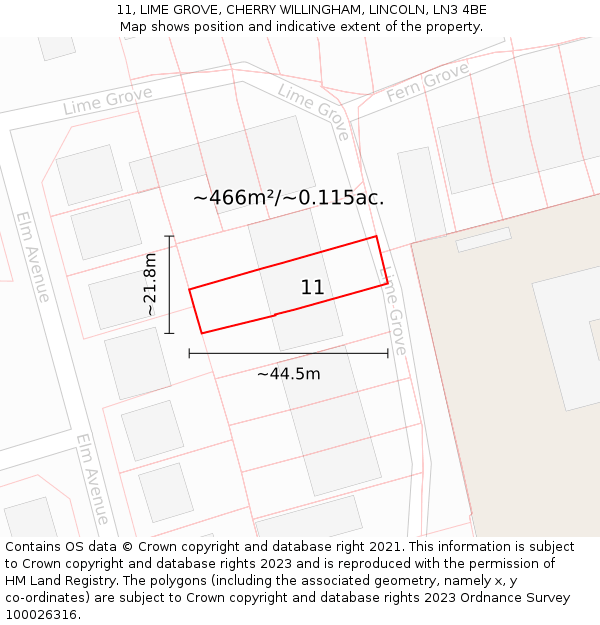 11, LIME GROVE, CHERRY WILLINGHAM, LINCOLN, LN3 4BE: Plot and title map
