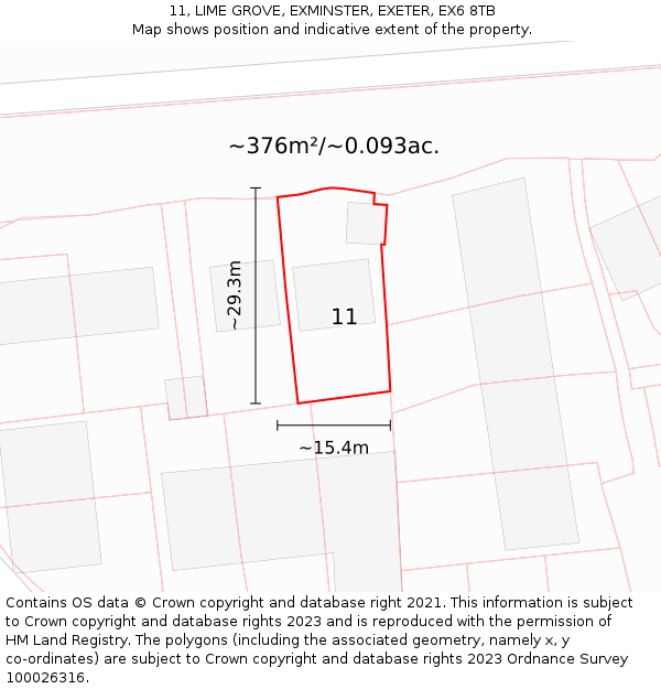 11, LIME GROVE, EXMINSTER, EXETER, EX6 8TB: Plot and title map