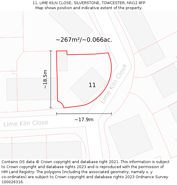 11, LIME KILN CLOSE, SILVERSTONE, TOWCESTER, NN12 8FP: Plot and title map