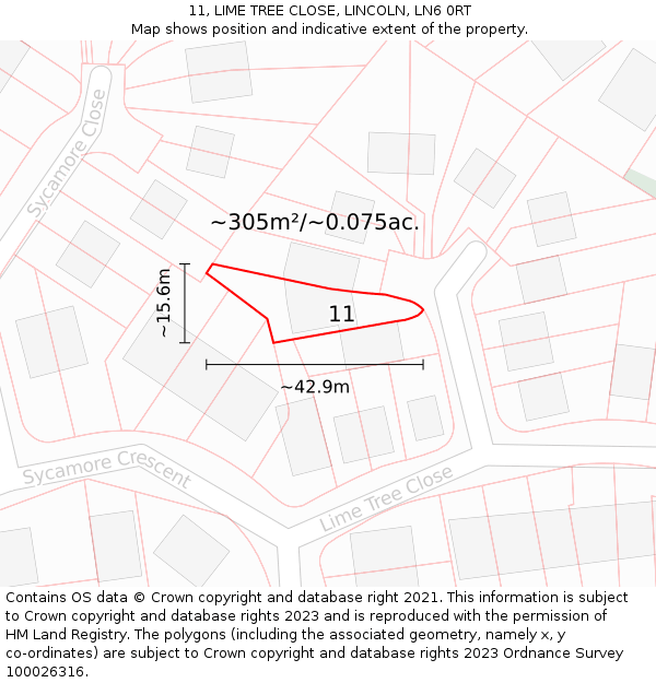 11, LIME TREE CLOSE, LINCOLN, LN6 0RT: Plot and title map