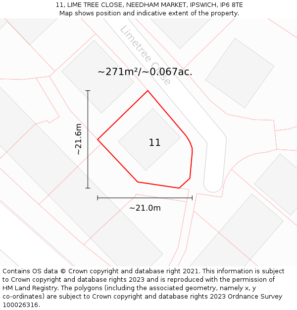 11, LIME TREE CLOSE, NEEDHAM MARKET, IPSWICH, IP6 8TE: Plot and title map