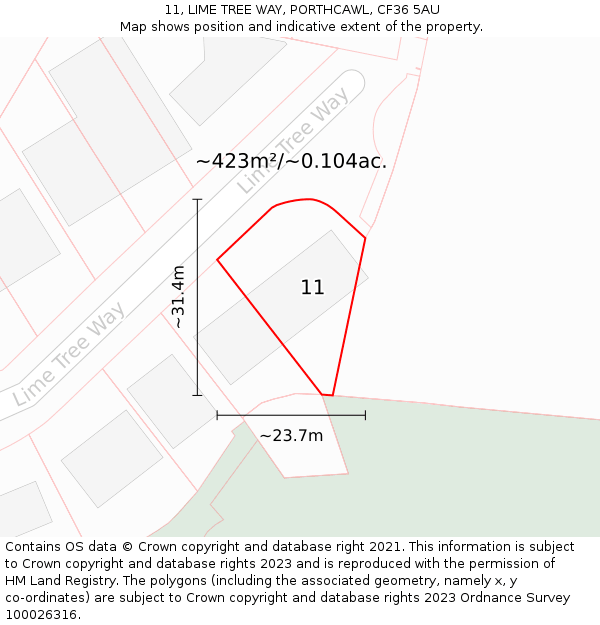 11, LIME TREE WAY, PORTHCAWL, CF36 5AU: Plot and title map