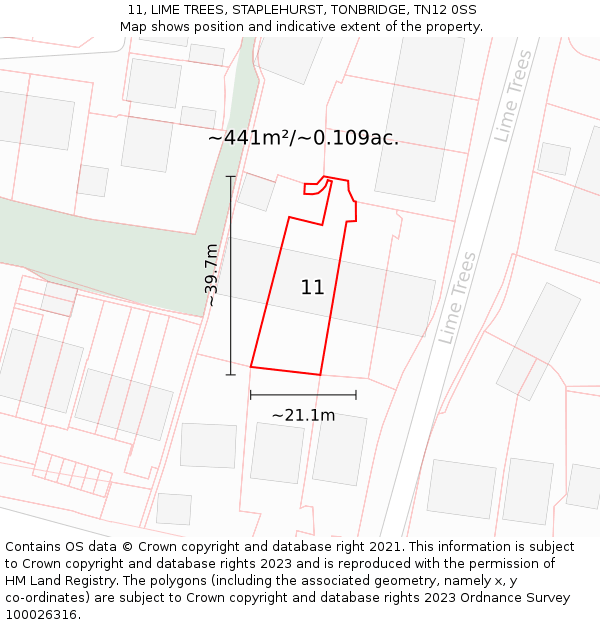 11, LIME TREES, STAPLEHURST, TONBRIDGE, TN12 0SS: Plot and title map