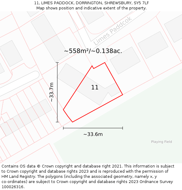 11, LIMES PADDOCK, DORRINGTON, SHREWSBURY, SY5 7LF: Plot and title map