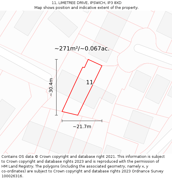 11, LIMETREE DRIVE, IPSWICH, IP3 8XD: Plot and title map